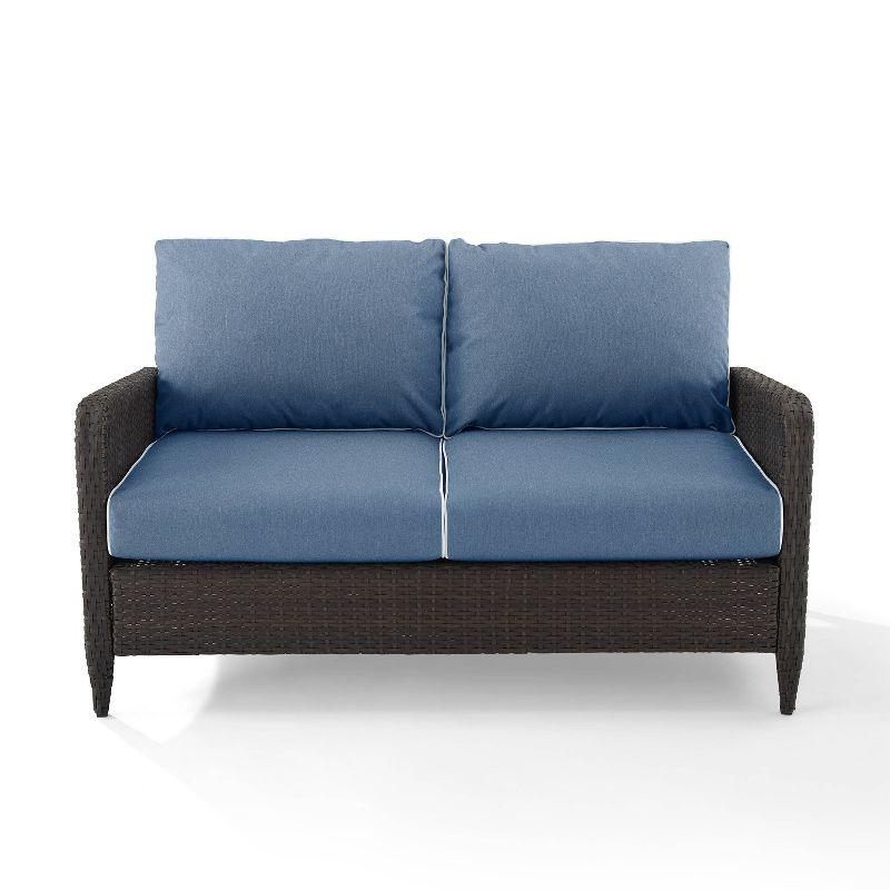 Kiawah Blue Wicker and Steel Outdoor Loveseat