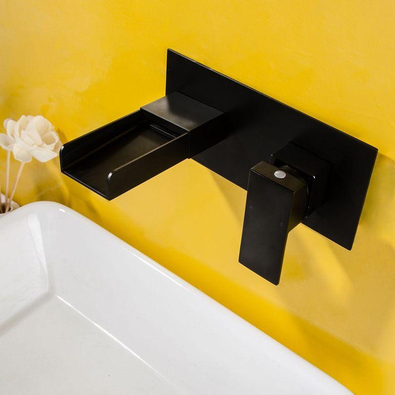 BWE Waterfall Single-Handle Wall Mount Bathroom Faucet in Matte Black