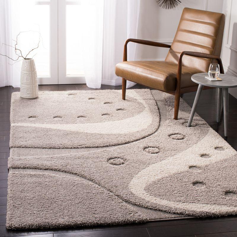 Gray and Ivory Rectangular Shag Synthetic Area Rug