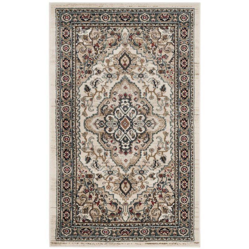 Elegant Cream Floral 4' x 6' Synthetic Easy Care Area Rug