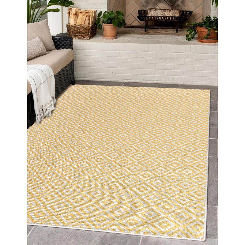 Yellow Ivory Geometric 8' x 10' Flat Woven Outdoor Rug