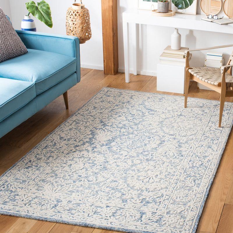 Hand-Tufted Floral Elegance Blue Wool 6' Square Area Rug