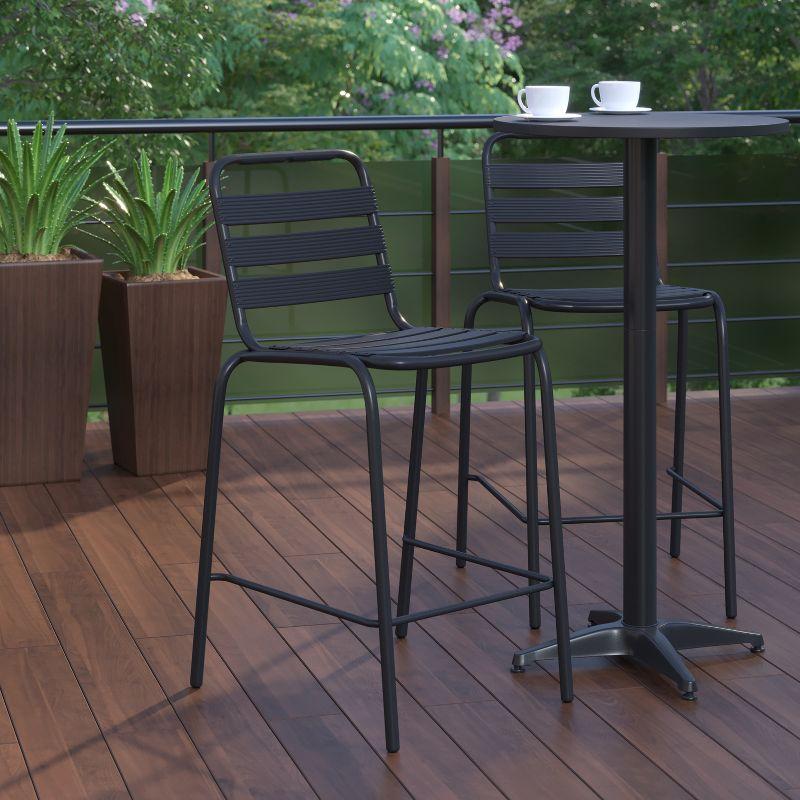 Flash Furniture Lila Commercial Black Metal Indoor-Outdoor Restaurant Bar Height Stool with Metal Triple Slat Back