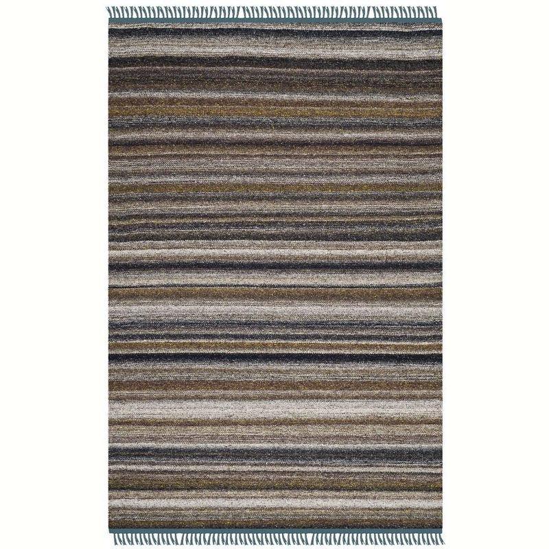 Grey and Purple Flat Woven Wool Area Rug, 4' x 6'