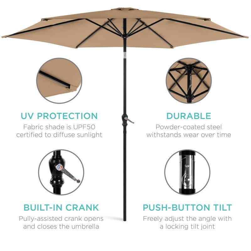 Best Choice Products 10ft Outdoor Steel Market Patio Umbrella w/ Crank, Tilt Push Button, 6 Ribs