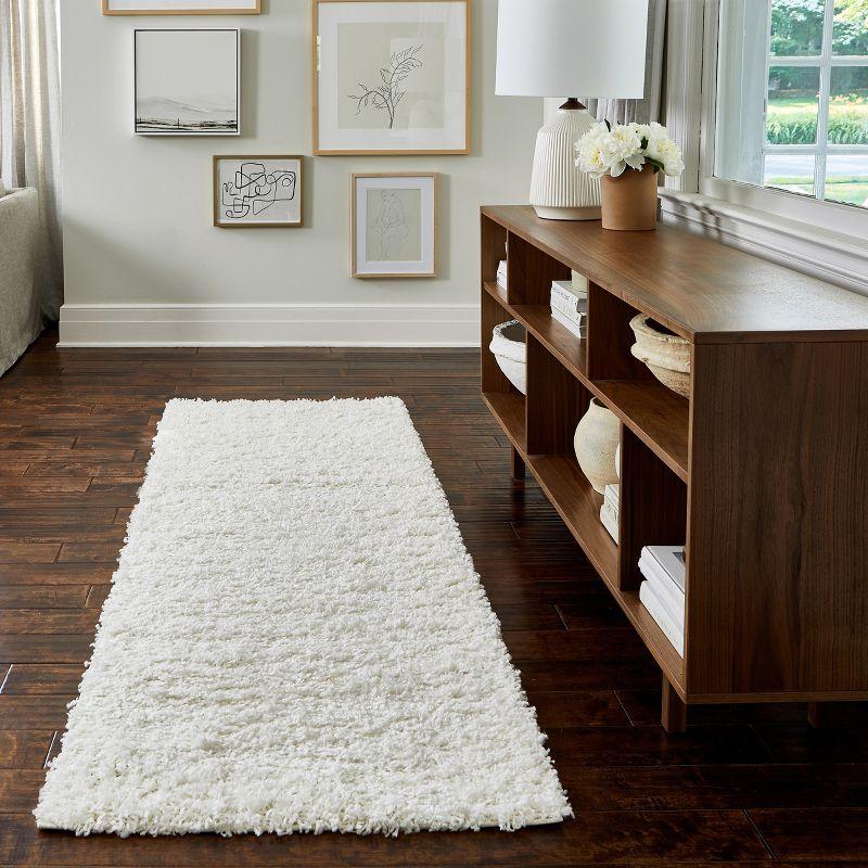 Luxurious White Shag Runner Rug, 2' 6" x 6', Easy Care Synthetic