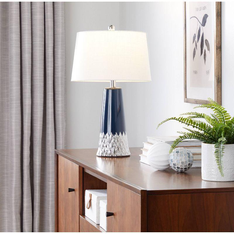 Everly Quinn Penelope 22" Contemporary Table Lamp with Tiffany Blue & Silver Ceramic Body and White Shade by LumiSource