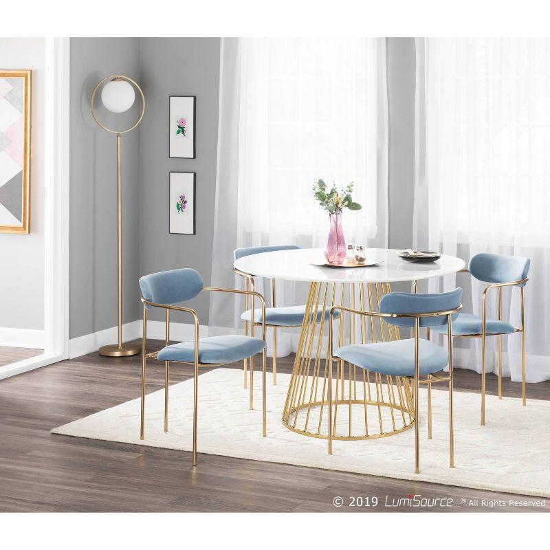Set of 2 Demi Contemporary Chair Light Blue - LumiSource: Gold Frame, Velvet, Cushioned Seat