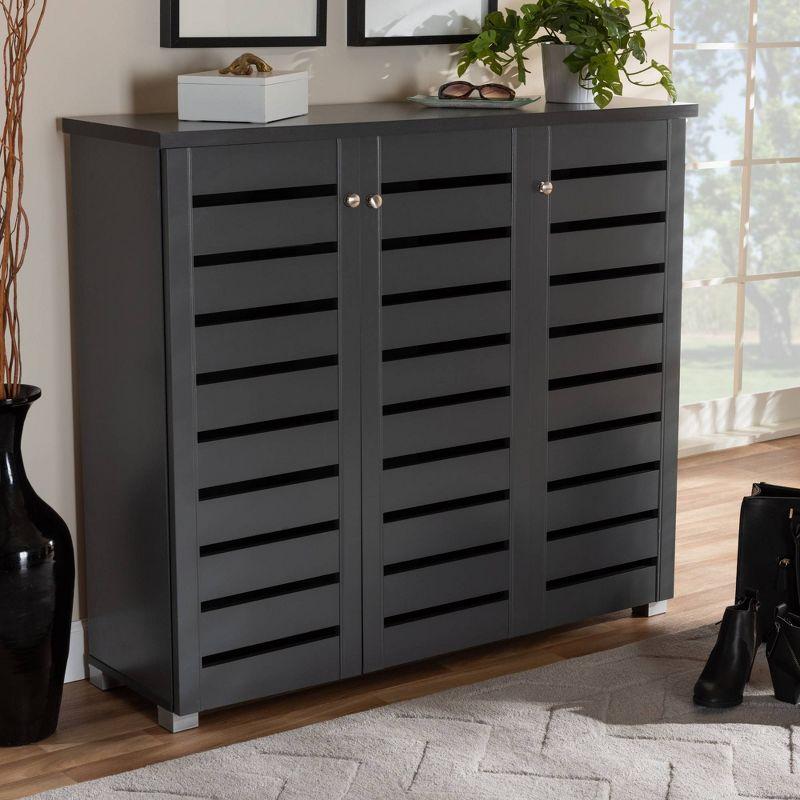 Baxton Studio 3 Door Adalwin Wooden Entryway Shoe Storage Cabinet Gray: MDF Composite, Holds 20 Pairs