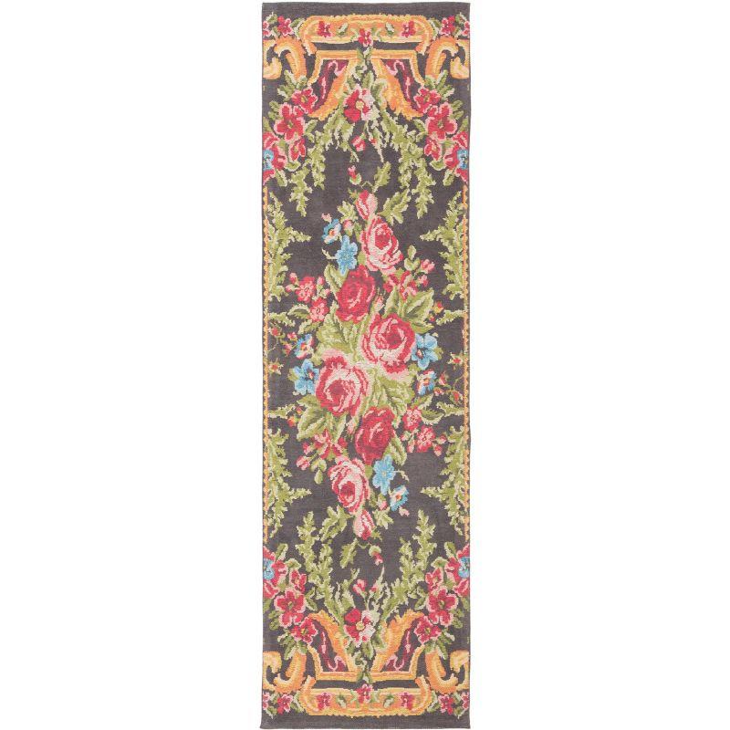 Grey and Rose Floral Synthetic Runner Rug, 2'3" x 8'