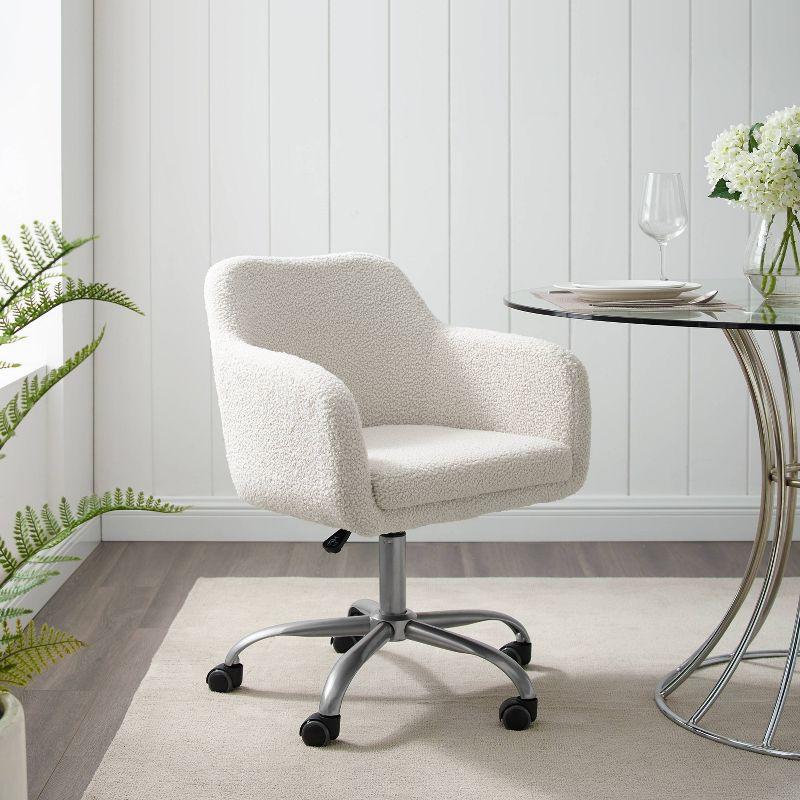 Contemporary Sherpa Swivel Office Chair in White