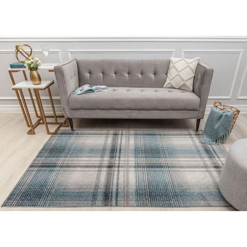 Rugs America Jaelyn JD50A Baltic Rapids Plaid Contemporary Blue Area Rug for Dining Room Rug Neutral Rug Living Room Rug Kitchen, 8'0"X10'0"