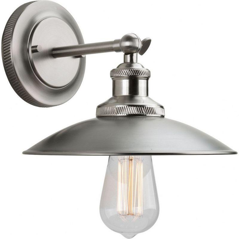 Progress Lighting Archives 1-Light Adjustable Swivel Wall Sconce, Antique Nickel, Natural Brass Accents, Shade Included