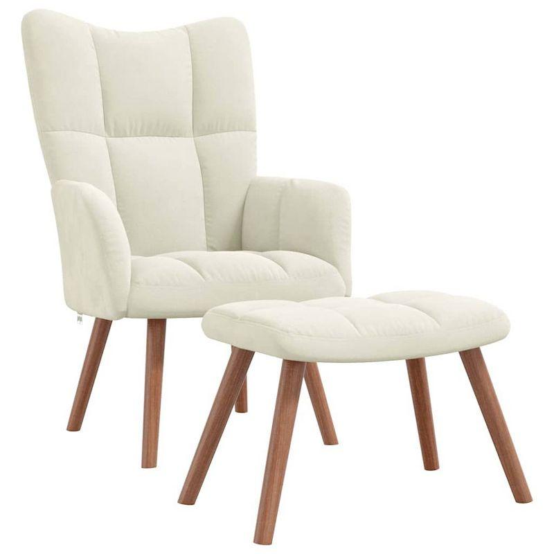 vidaXL Relaxing Chair with a Stool Cream White Velvet