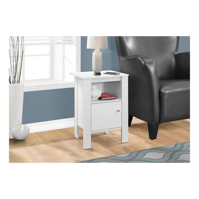 Elegant White Wood Accent Table with Open Shelf and Storage Cabinet