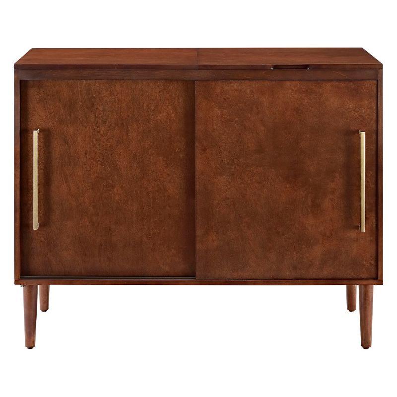 Everett Mid-Century Modern Brown Media Console with Record Storage