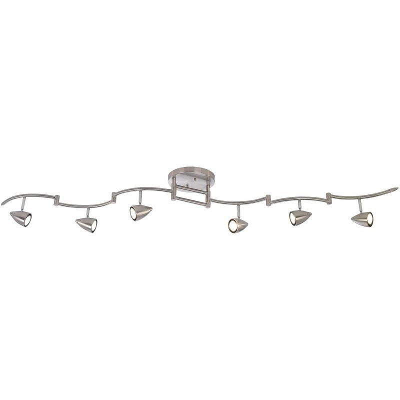 Pro Track Heavy Duty Axel 6-Head LED Ceiling Track Light Fixture Kit Swing Arm GU10 Silver Brushed Nickel Finish Metal Modern Kitchen 72" Wide