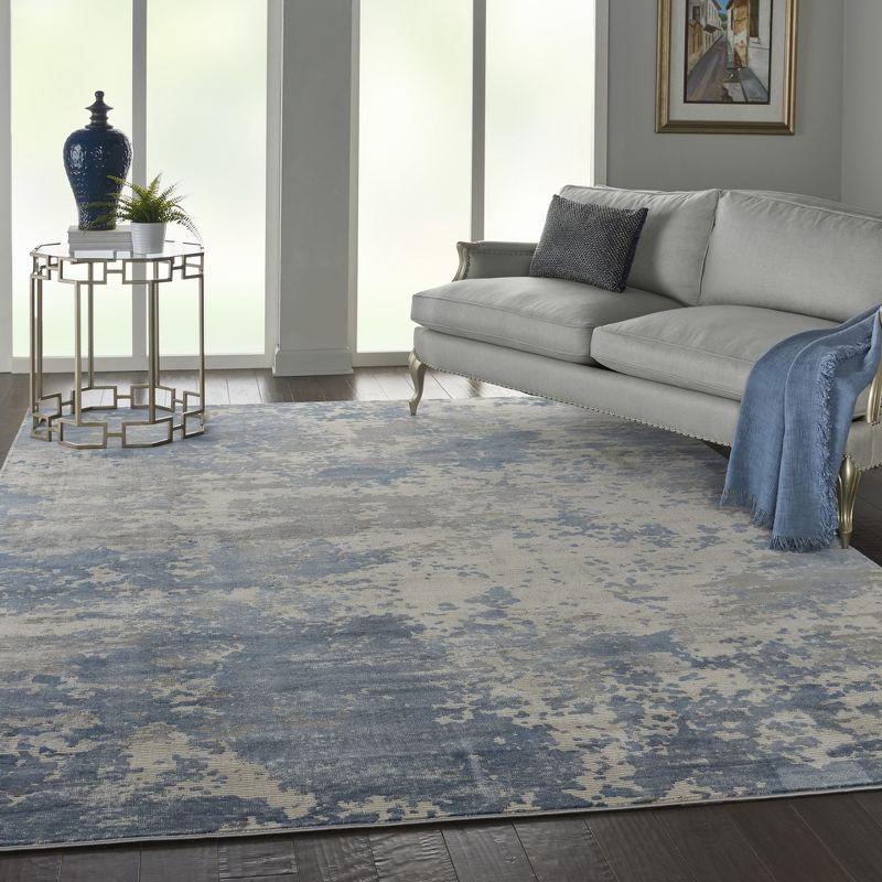 Modern Artistic Abstract Blue 9'3" x 12'9" Synthetic Area Rug