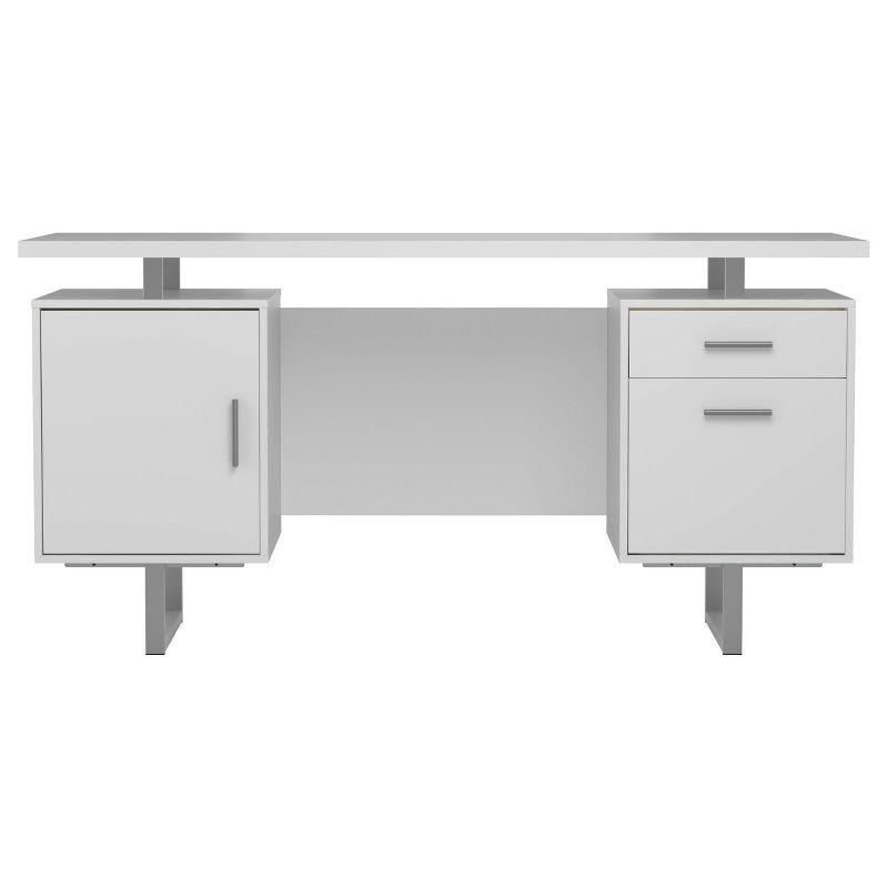 Lawtey 2 Drawer Office Desk White High Gloss - Coaster: Modern Home Office Furniture with File Storage