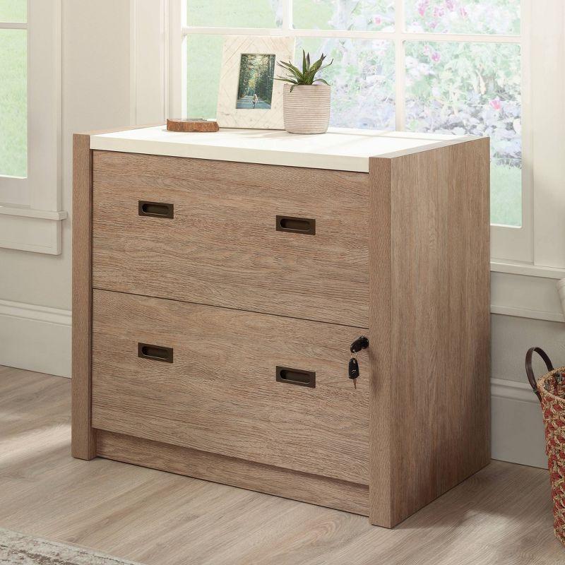 Sauder Dixon City 2 Drawer Lateral File Cabinet Brushed Oak: Lockable, 20" Deep Office Storage, MDF Construction