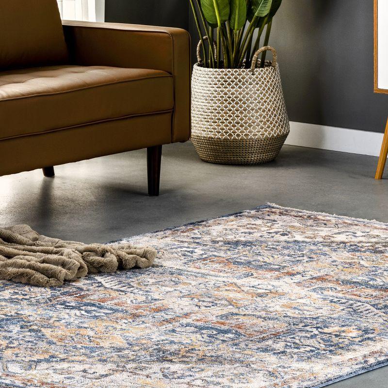 Reversible Distressed Medallion 3' x 5' Blue Synthetic Area Rug