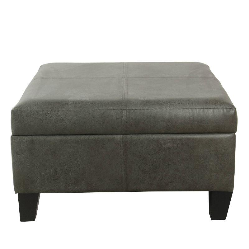 Gray Faux Leather Square Storage Ottoman with Black Legs