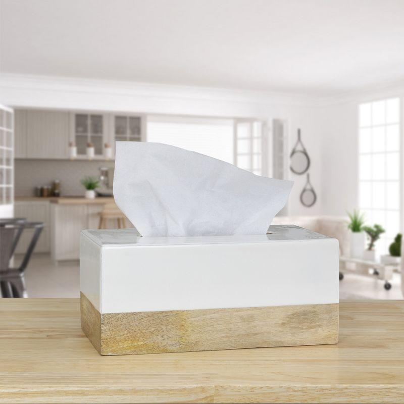AuldHome Design Rectangular Tissue Box Cover (Enamel/Mango Wood); Minimalist Scandinavian Decor White Oblong Tissue Holder