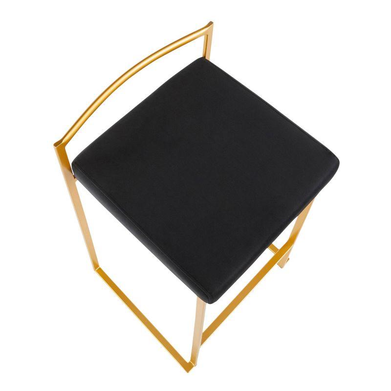 31" Set of 2 Fuji Contemporary Stackable Barstools Gold/Black Velvet - LumiSource: Metal Frame, Padded Seat