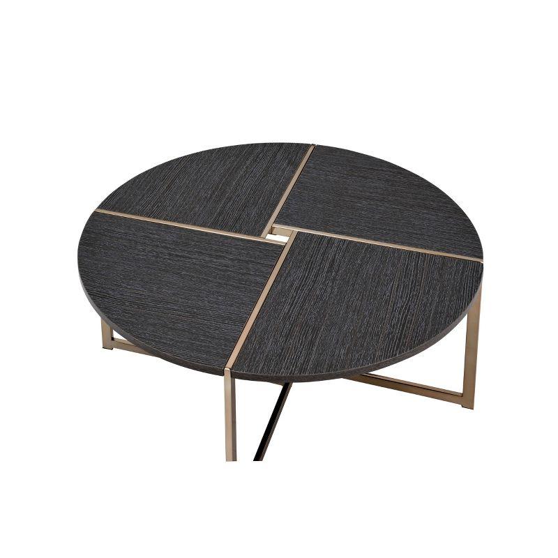 Bromia Coffee Table Black/Champagne - Acme Furniture: Elegant Round Design, Metal Frame, Paper Veneer Top