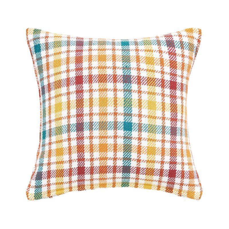 Autumn Plaid Multicolor Cotton Square Throw Pillow