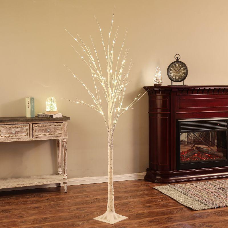 LuxenHome Lighted LED 5.9Ft White Birch Twig Tree Decoration, Artificial Birch Tree with Metal Base