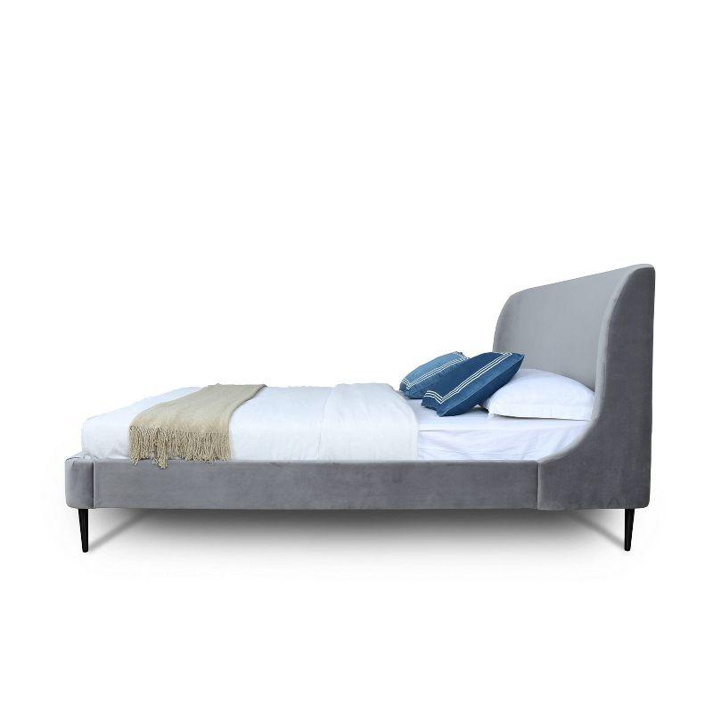 Full Heather Upholstered Bed with Black Legs Gray - Manhattan Comfort: Mid-Century Wingback, Foam-Filled Headboard, No Box Spring Required