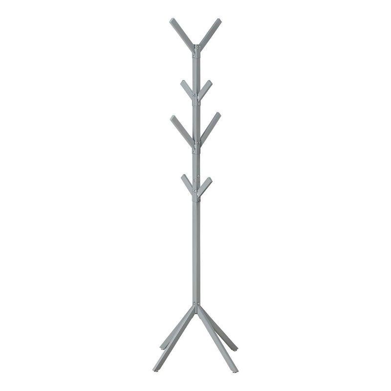 Silver Metal 70" Contemporary Coat Rack with 8 Hooks