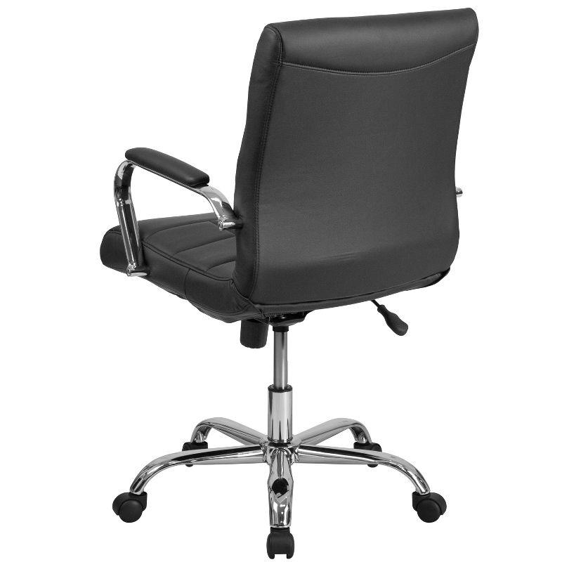 Contemporary Mid-Back Black Vinyl Swivel Executive Chair with Chrome Base