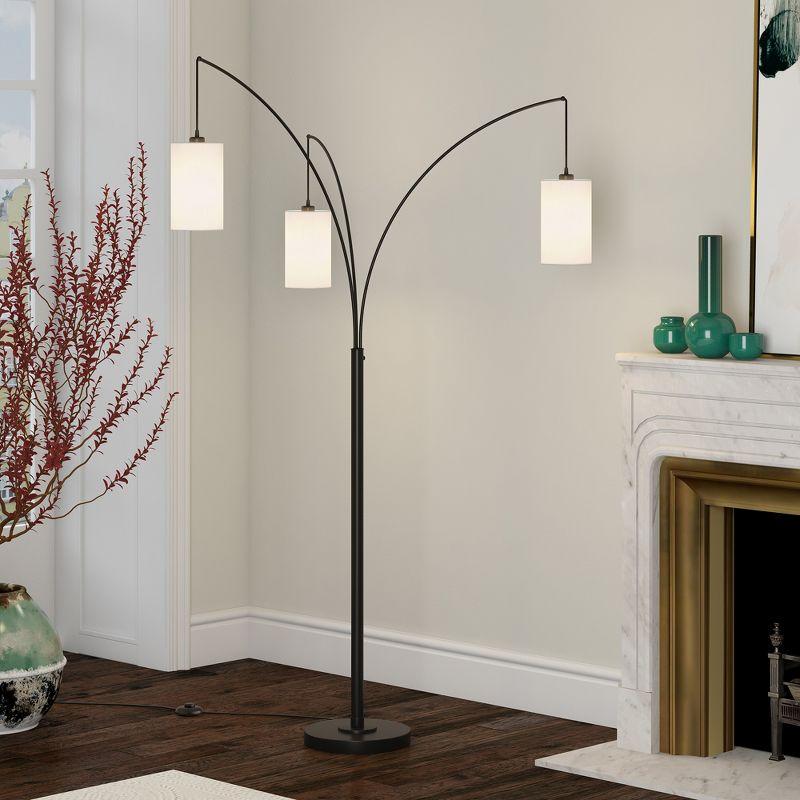 Hudson and Canal 3-Light Torchiere Floor Lamp with Fabric Shade Blackened Bronze/White: Metal Body, Push Button Foot Switch