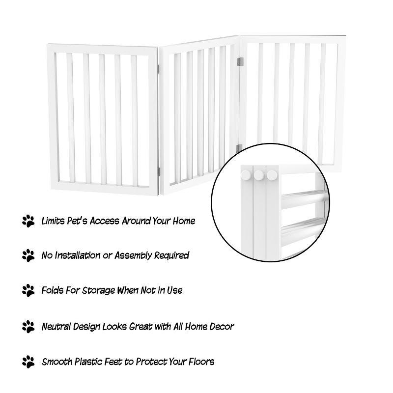 Indoor Pet Gate - 3-Panel Folding Dog Gate for Stairs or Doorways - 54x24-Inch Freestanding Pet Fence for Cats and Dogs by PETMAKER (White)