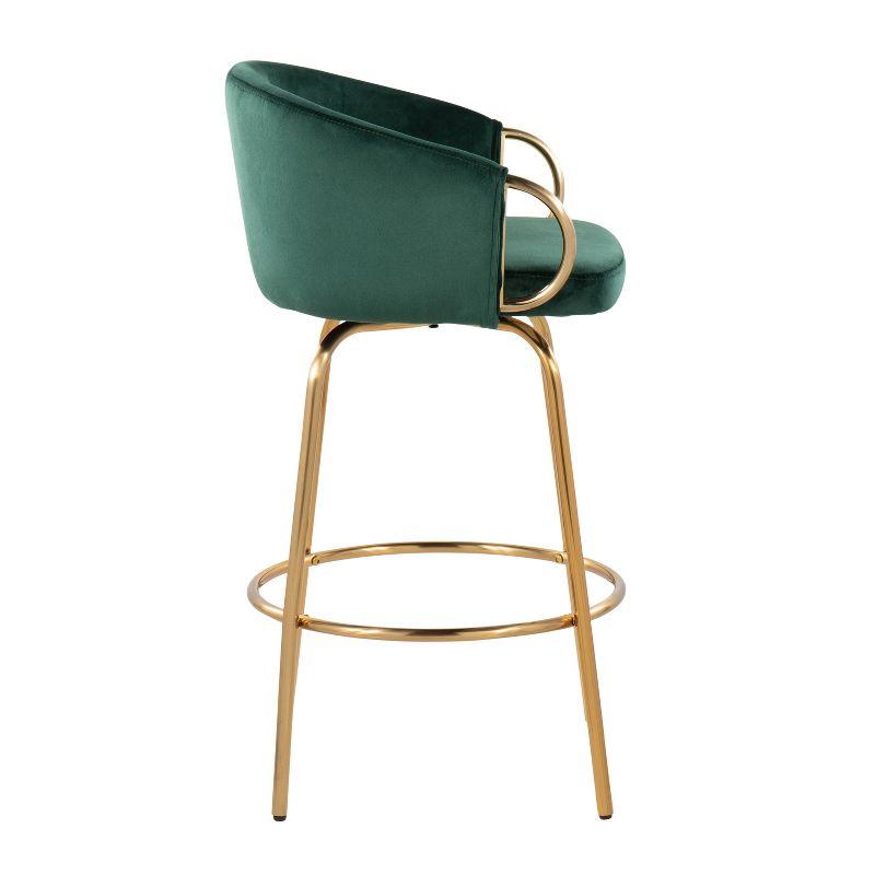 LumiSource Set of 2 Claire Upholstered Counter Height Barstools Green/Gold:: Velvet, Swivel, Steel Legs, Foam Filled