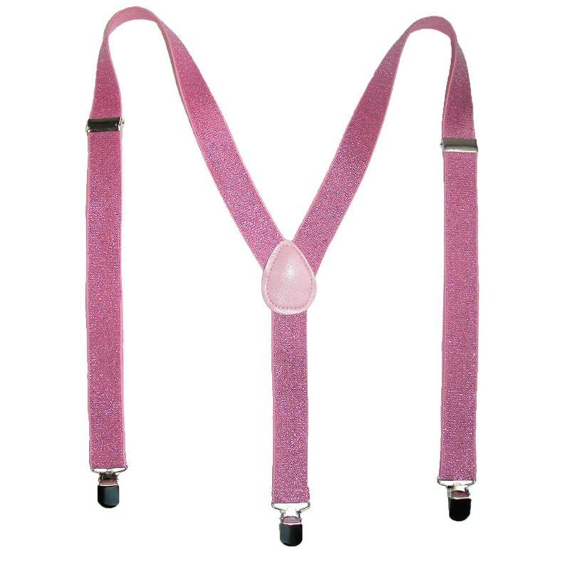 CTM Women's Elastic Glitter Clip-End Suspenders, Pink