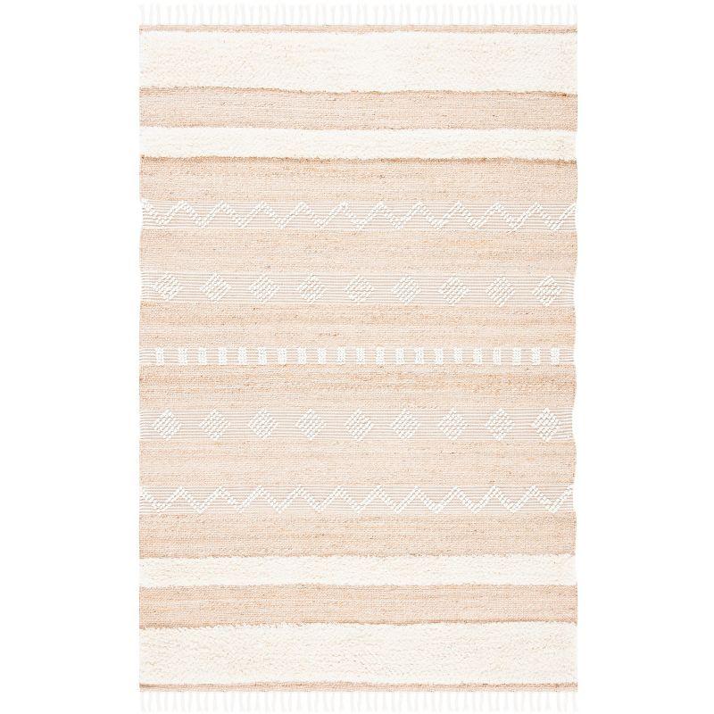 Ivory and Natural Handwoven Wool Area Rug, 3' x 5'