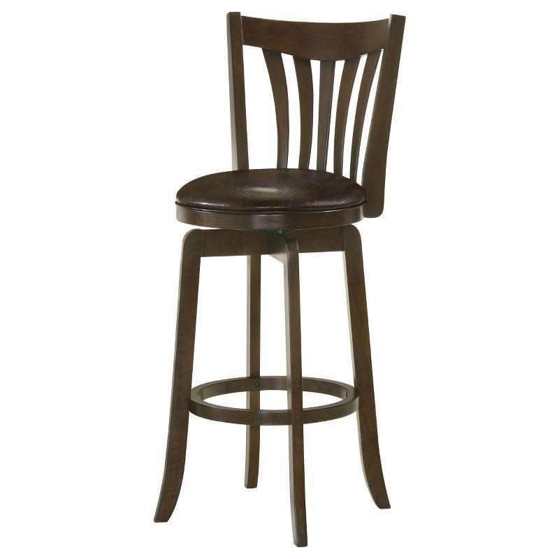 Dark Brown Wood Swivel Bar Stool with Faux Leather Seat