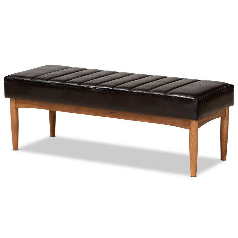 Daymond Wood Dining Ottoman Dark Brown/Walnut Brown - Baxton Studio: Mid-Century Tufted, Faux Leather