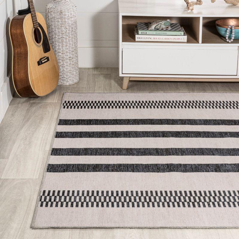 Vichy Geometric Striped Machine-Washable Indoor Area Rug - JONATHAN Y