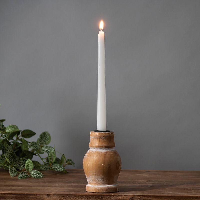 Natural Whitewashed Wood Taper Candle Holder - Foreside Home & Garden