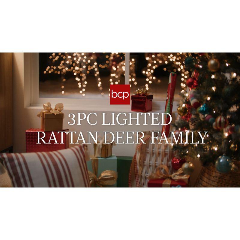 Best Choice Products 3-Piece Rattan Deer Set, Lighted Christmas Outdoor Decoration w/ 360 Lights, Stakes - Rattan