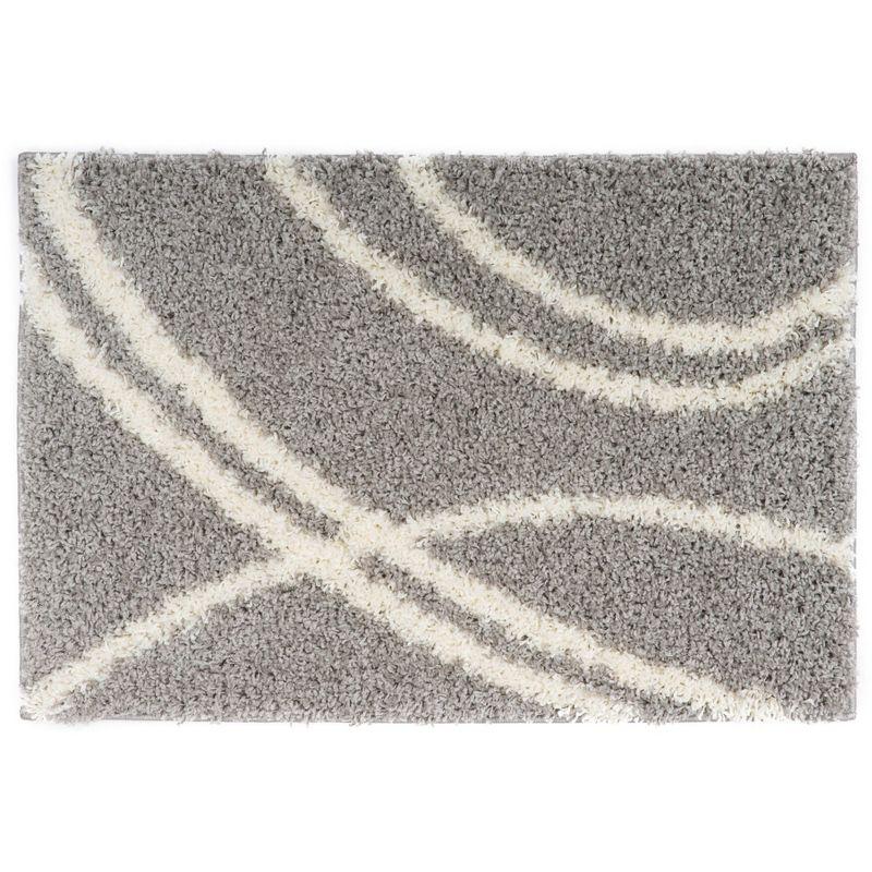 Luxurious Gray Stripe 5' x 7' Tufted Shag Area Rug