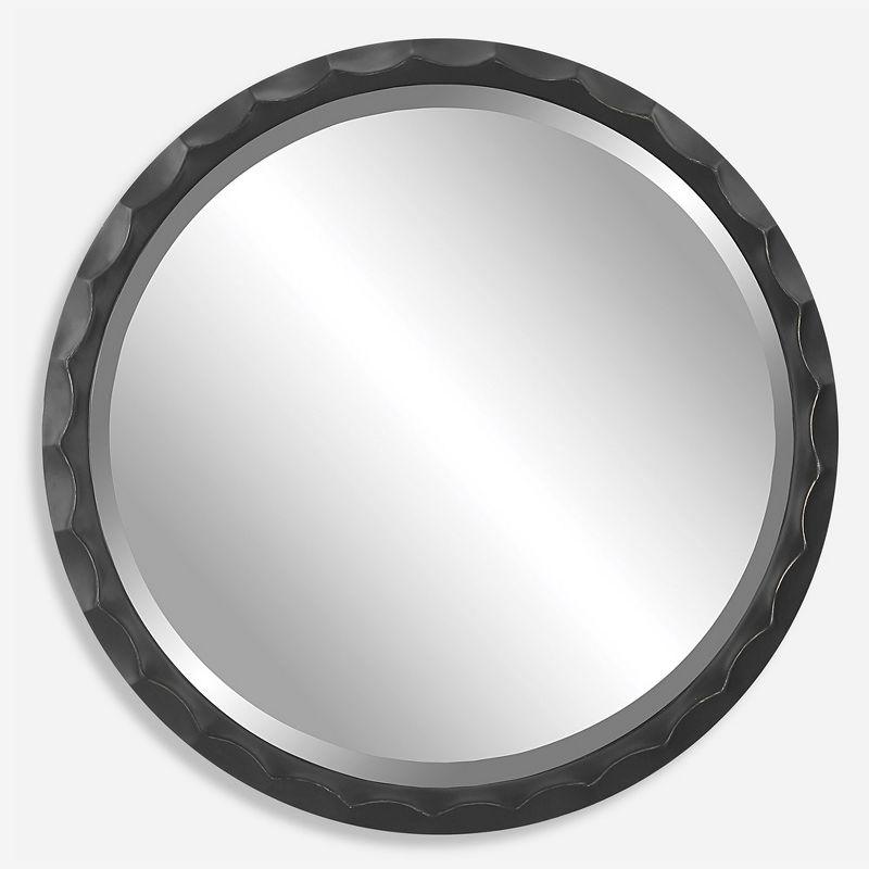 Scalloped Edge Round Black and Silver Mirror