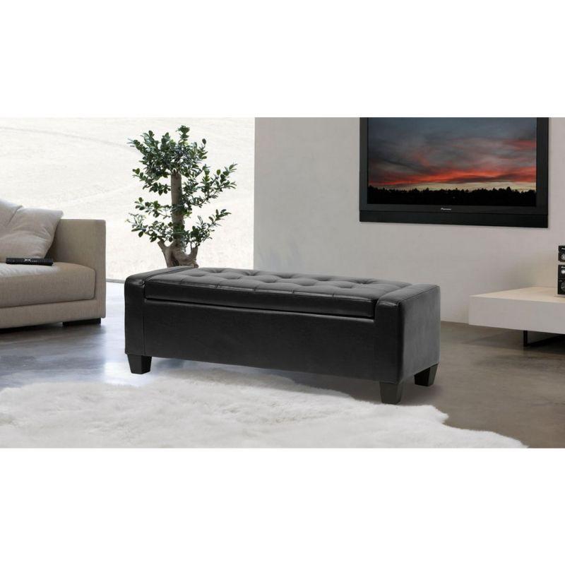 Manchester Black Tufted Leather Storage Ottoman