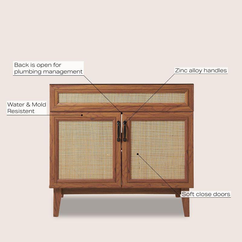 Javer 36" Rattan Modern Farmhouse 2-Shelf Bath Vanity Cabinet Only (Sink Basin not Included)