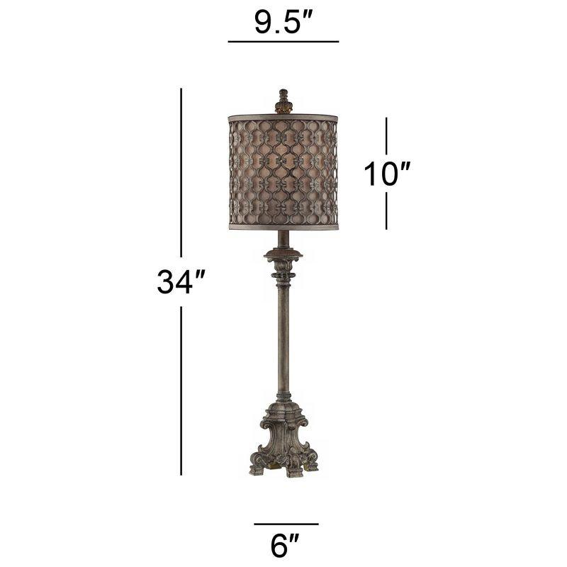 Regency Hill French Buffet Table Lamp Beige Scroll Metal Lattice Candlestick Framed Cylinder Shade for Dining Room