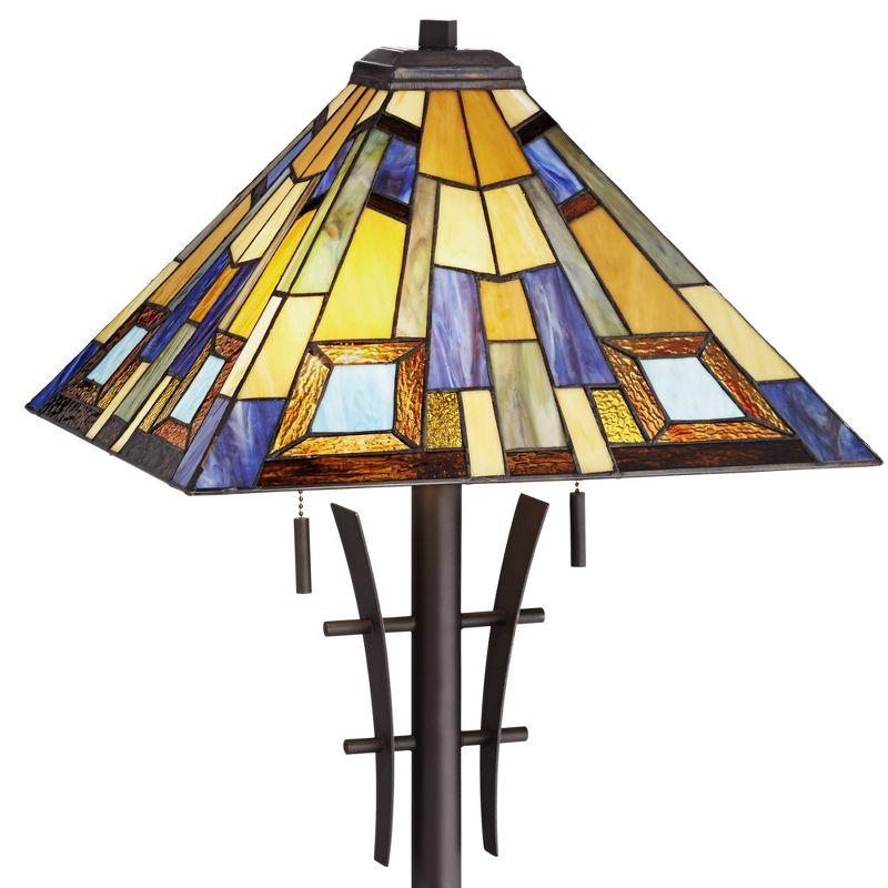 Robert Louis Tiffany Asian-Inspired Floor Lamp 62" Tall Bronze Iron Tiffany Style Jewel Tone Art Glass Shade for Living Room Reading Bedroom Office